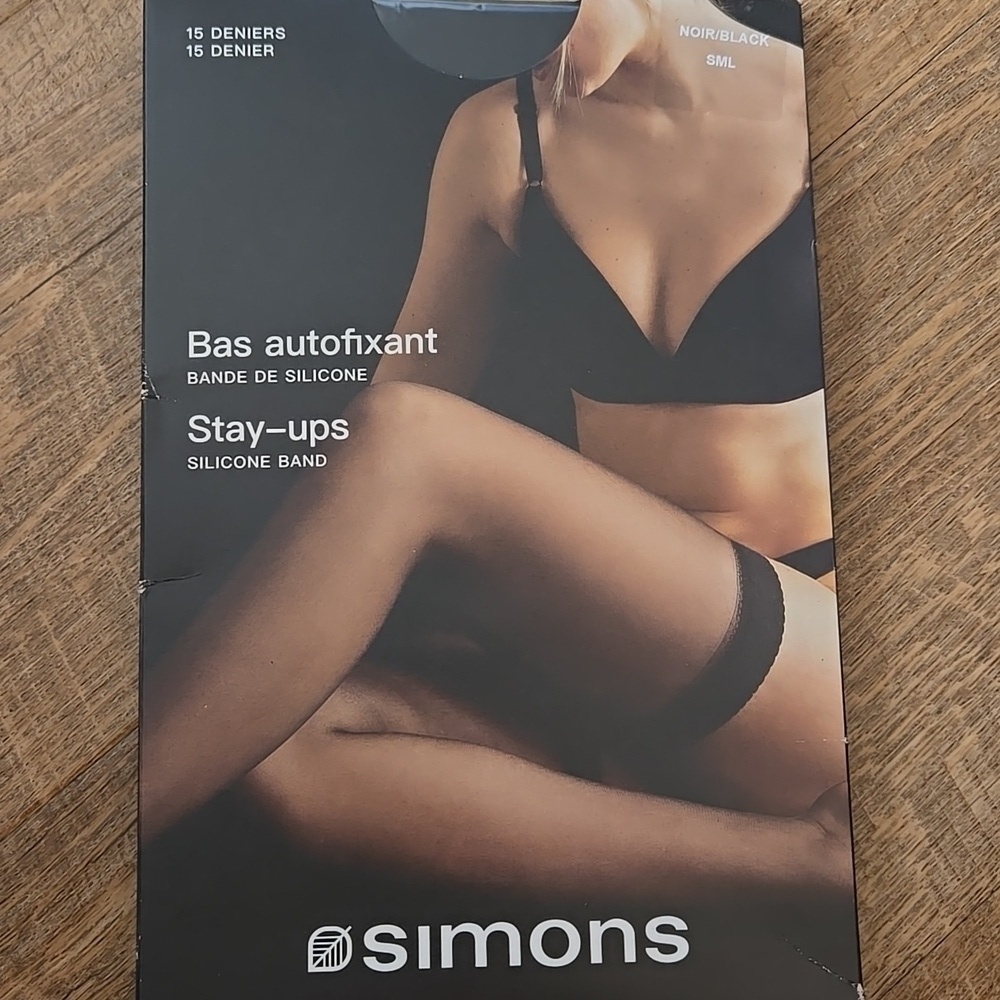 Simons Size S Black Stay-Ups Silicone Band Tights